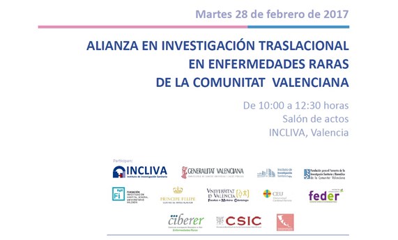 La Alianza en investigación traslacional de enfermedades raras de la Comunidad Valenciana organiza una jornada el 28 de febrero