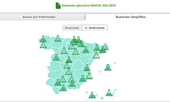 Un mapa interactivo del CIBERER identifica investigaciones sobre cerca de 2.000 enfermedades raras en España Un mapa interactivo del CIBERER identifica investigaciones sobre cerca de 2.000 enfermedades raras en España